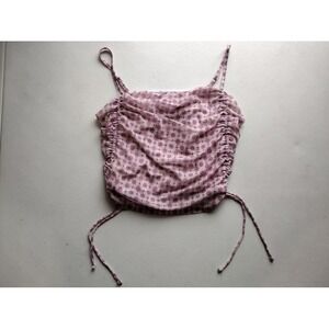 SO Lilac Daisy Print Ruched‎ Mesh Tank Top Women's Size Large